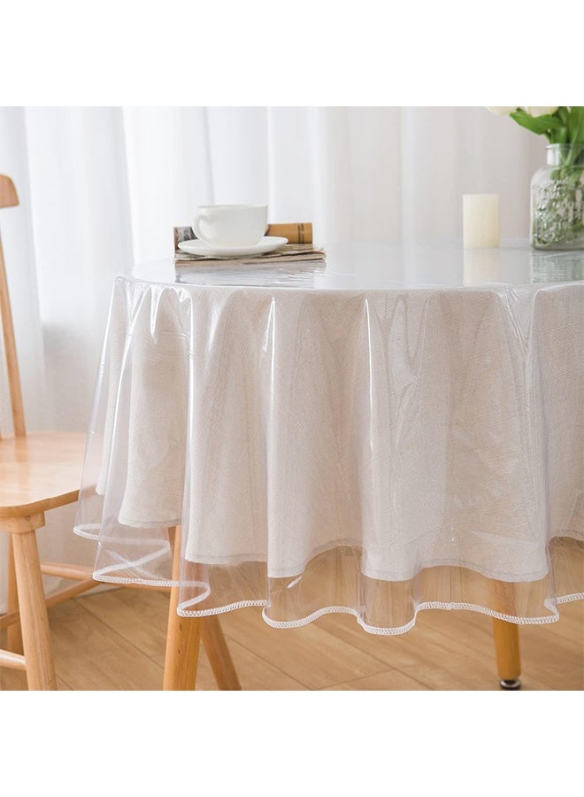 يلا جوي واقي مفرش طاولة بلاستيكي شفاف مقاس 60 بوصة دائري، غطاء طاولة من الفينيل والبولي فينيل كلوريد للاستخدام الداخلي والخارجي، مقاوم للماء، مقاوم للانسكاب الزيتي، قابل للمسح، واقي طاولة طعام مستطيل الشكل - Image 1