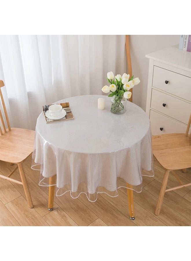 يلا جوي واقي مفرش طاولة بلاستيكي شفاف مقاس 60 بوصة دائري، غطاء طاولة من الفينيل والبولي فينيل كلوريد للاستخدام الداخلي والخارجي، مقاوم للماء، مقاوم للانسكاب الزيتي، قابل للمسح، واقي طاولة طعام مستطيل الشكل - Image 2