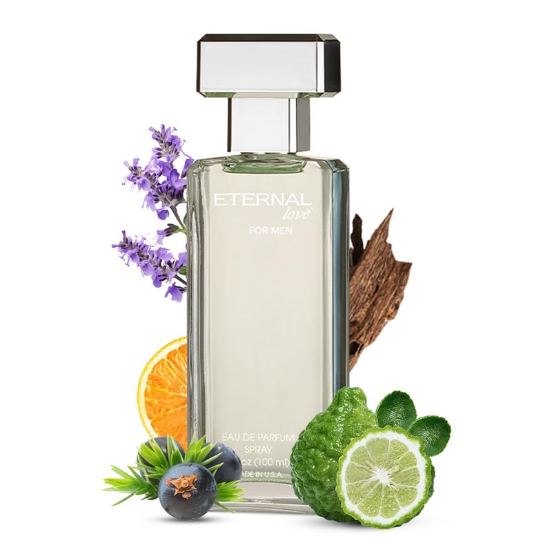 Eternal love حب أبدي للرجال - بخاخ عطر أو دو بارفان طويل الأمد - عطر نظيف فاخر مع العنبر وخشب الأرز - رائحة منعشة أنيقة - 3.4 أونصة - Image 1