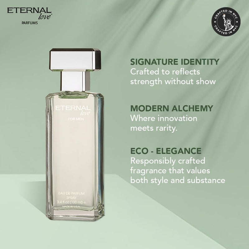 Eternal love حب أبدي للرجال - بخاخ عطر أو دو بارفان طويل الأمد - عطر نظيف فاخر مع العنبر وخشب الأرز - رائحة منعشة أنيقة - 3.4 أونصة - Image 5