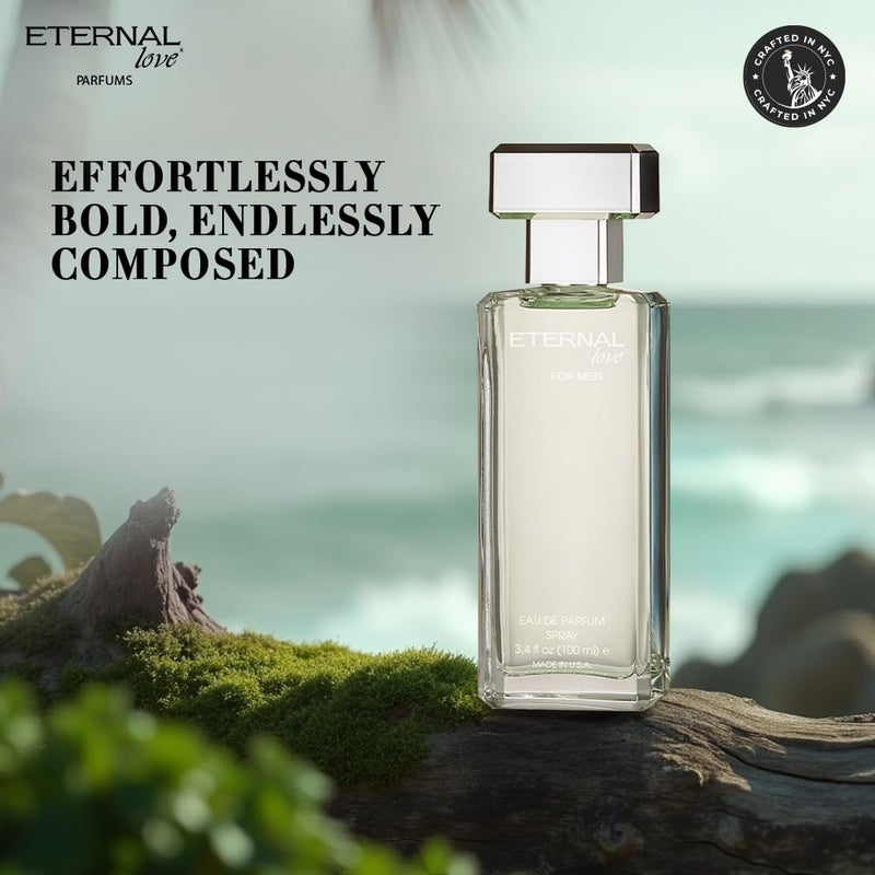 Eternal love حب أبدي للرجال - بخاخ عطر أو دو بارفان طويل الأمد - عطر نظيف فاخر مع العنبر وخشب الأرز - رائحة منعشة أنيقة - 3.4 أونصة - Image 3