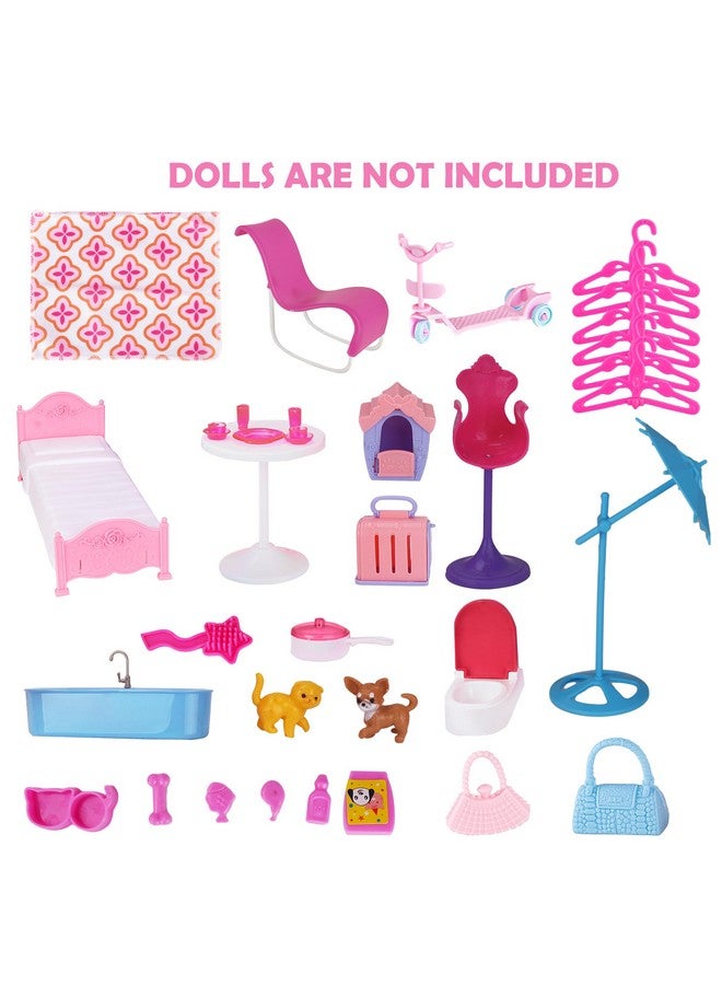 Bettina Doll House For 11.5-Inch Dolls, 2-Story Foldable Dollhouse With 37 Pcs Furnitures & Accessories, Playhouse With Pet House, Gifts For Girls Kids Toddlers - Image 4