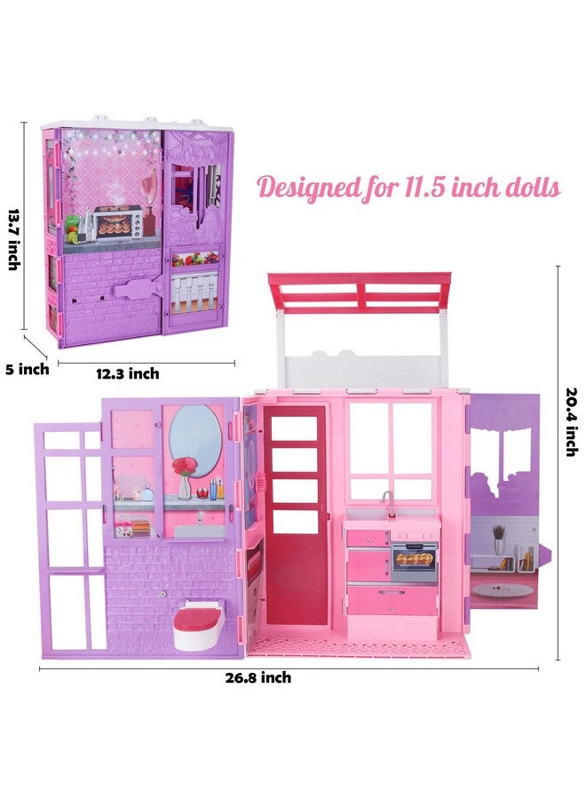 Bettina Doll House For 11.5-Inch Dolls, 2-Story Foldable Dollhouse With 37 Pcs Furnitures & Accessories, Playhouse With Pet House, Gifts For Girls Kids Toddlers - Image 1