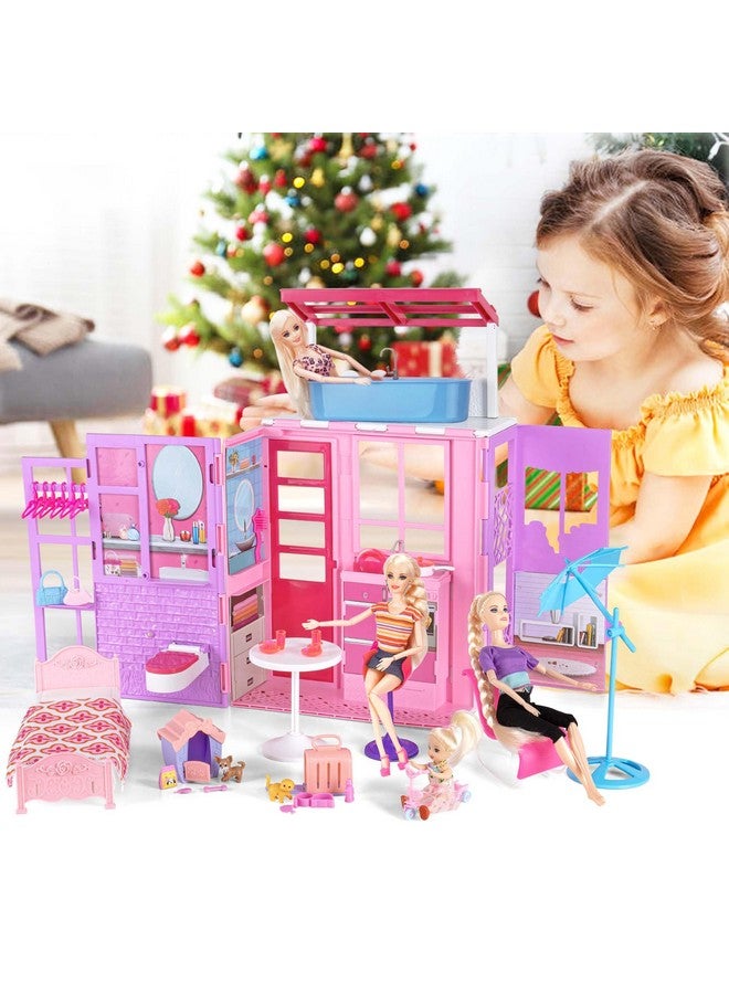Bettina Doll House For 11.5-Inch Dolls, 2-Story Foldable Dollhouse With 37 Pcs Furnitures & Accessories, Playhouse With Pet House, Gifts For Girls Kids Toddlers - Image 2