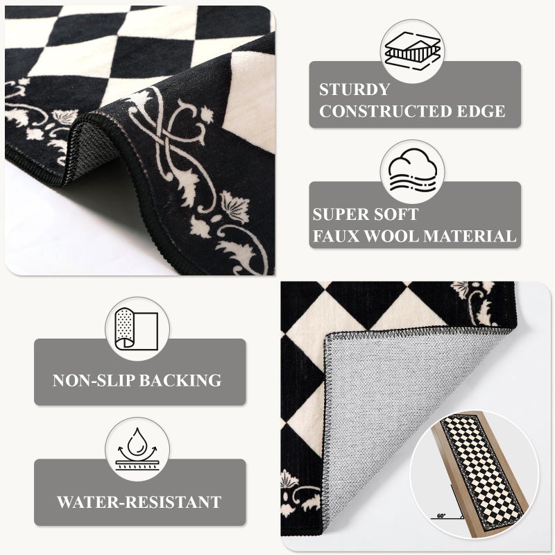 Beeiva Checkered Bathroom Runner Rug 2x6, Black and White Washable Runners for Hallways Non Slip, Moroccan Trellis 2x6 Rug for Besides Laundry Kitchen, Checkerboard Stain Resistant Bathroom Decor - Image 4