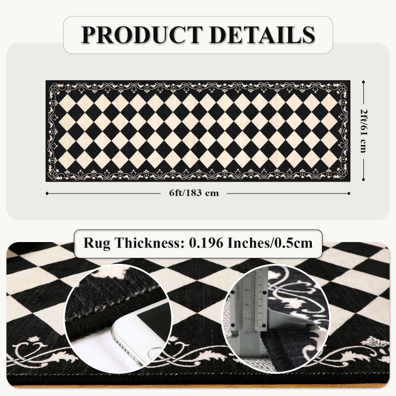 Beeiva Checkered Bathroom Runner Rug 2x6, Black and White Washable Runners for Hallways Non Slip, Moroccan Trellis 2x6 Rug for Besides Laundry Kitchen, Checkerboard Stain Resistant Bathroom Decor - Image 5