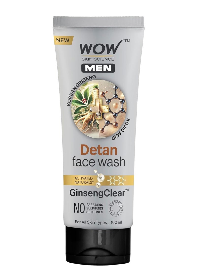 Skin Science MEN KOREAN GINSENG + KOJIC ACID Detan Face Wash Gel | Reduces Tan & Dark Spots | GinsengClear™ Technology | Gentle Exfoliation | No Sulphates, Parabens or Silicones | 100ml