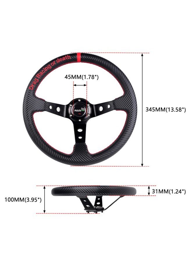 RASTP Deep Dish Carbon Fiber Racing Steering Wheel, 345mm 6 Bolt Universal - Image 5