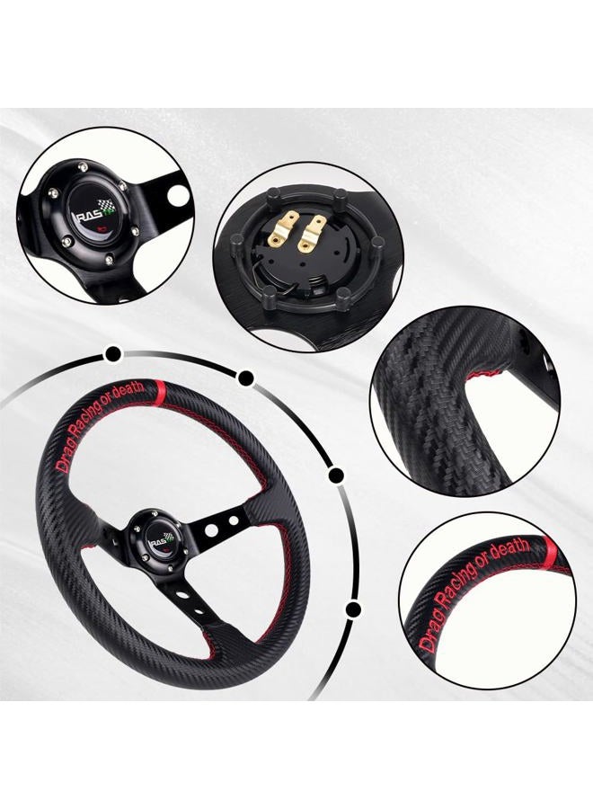 RASTP Deep Dish Carbon Fiber Racing Steering Wheel, 345mm 6 Bolt Universal - Image 2