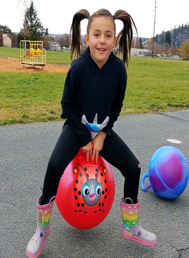 AppleRound Hippity Hoppity Hopball with Ball Pump, 18in/45cm Diameter for Age 3-7, Kangaroo Bouncer, Space Hopper Ball with Handle for Children, Printed Design (Ladybug) - Image 2