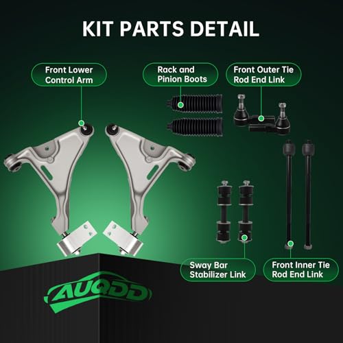 AUQDD 10Pc Front End Suspension Kit Fit For 2006-2011 Bu-ick Lucerne, Ca-dillac DTS, 2 Lower Control Arm w/Ball Joint 2 Sway Bar Link 4 Outer & Inner Tie Rod End (# K80354 K80355 K700528 EV260 ES3452) - Image 3