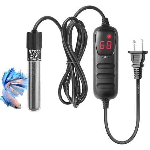 HITOP Mini Submersible Aquarium Heater - 25W 50W 100W 200W 300W Small Heater for Fish Tank 1-70 Gallon with Controller (25W) - Image 1