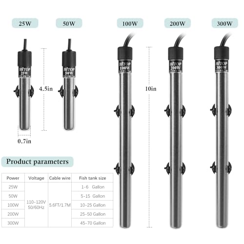 HITOP Mini Submersible Aquarium Heater - 25W 50W 100W 200W 300W Small Heater for Fish Tank 1-70 Gallon with Controller (25W) - Image 3