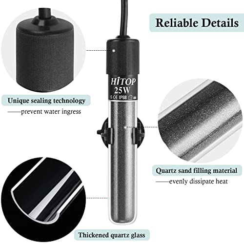 HITOP Mini Submersible Aquarium Heater - 25W 50W 100W 200W 300W Small Heater for Fish Tank 1-70 Gallon with Controller (25W) - Image 5