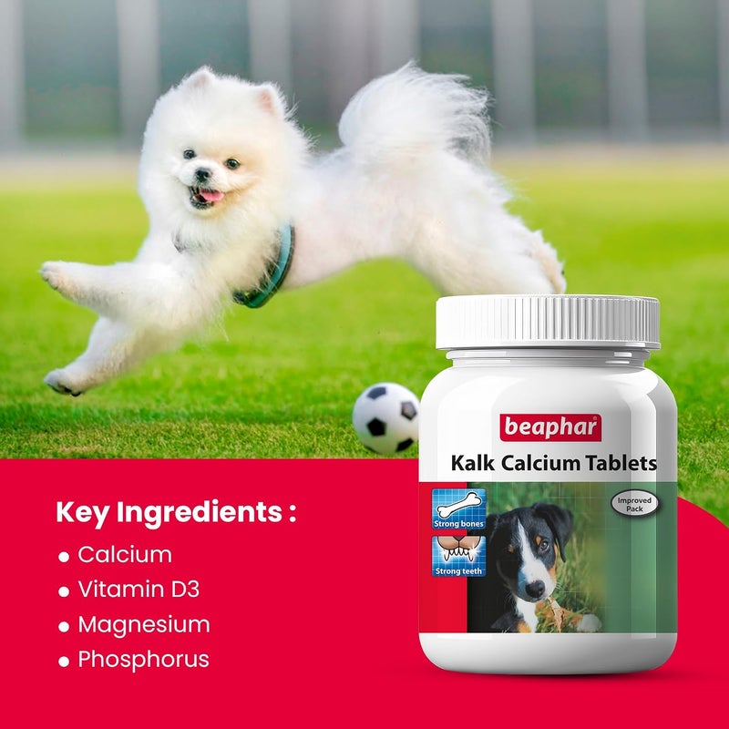 beaphar Kalk Calcium 60 Tablets with Multivitamin Pet Supplement for Dog Strong Bones and Fast Growth (Pack of 2) - Image 3