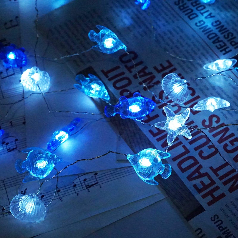Decorman Sealife String Lights 14ft 40 LED 8 Modes Cool White Weatherproof Battery Operated Ocean Theme Lights for Bedrooms Parties Weddings Gardens with Remote and Timer - Image 2
