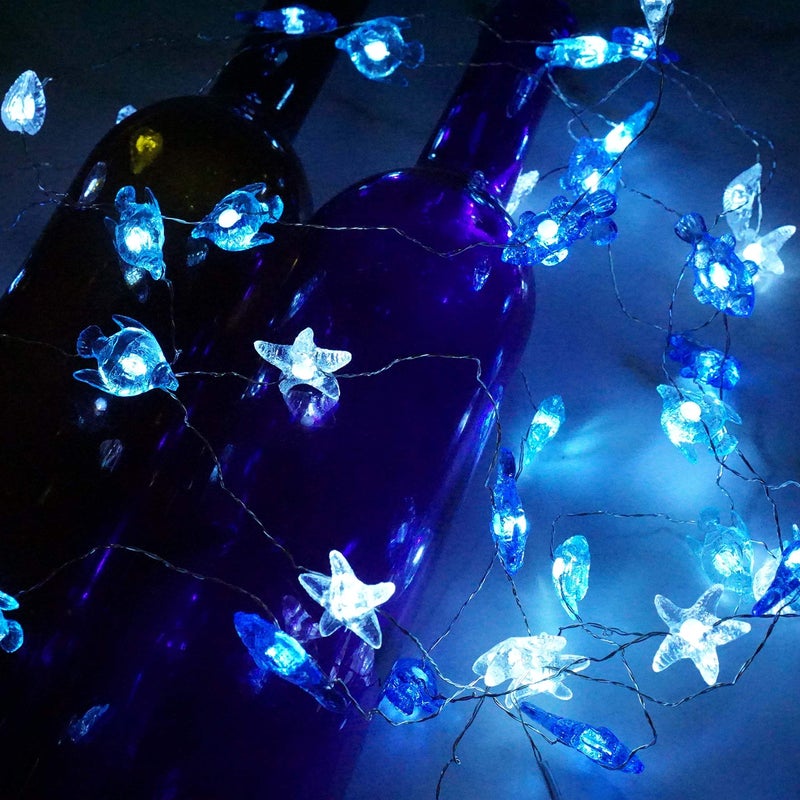 Decorman Sealife String Lights 14ft 40 LED 8 Modes Cool White Weatherproof Battery Operated Ocean Theme Lights for Bedrooms Parties Weddings Gardens with Remote and Timer - Image 3