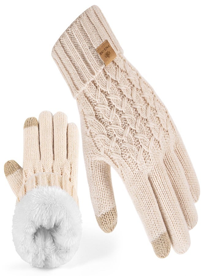 PAGE ONE Winter Gloves for Women Touchscreen Texting Warm Knit Fleece Lined Gloves for Cold weather, Beige, One size - Image 1