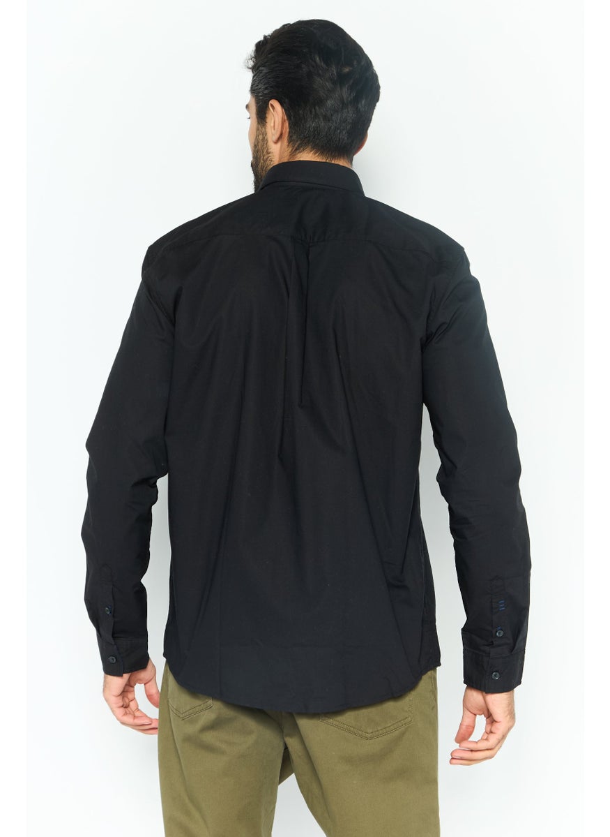 ESPRIT Men Regular Fit Plain Long Sleeves Casual Shirt, Black  - Image 4