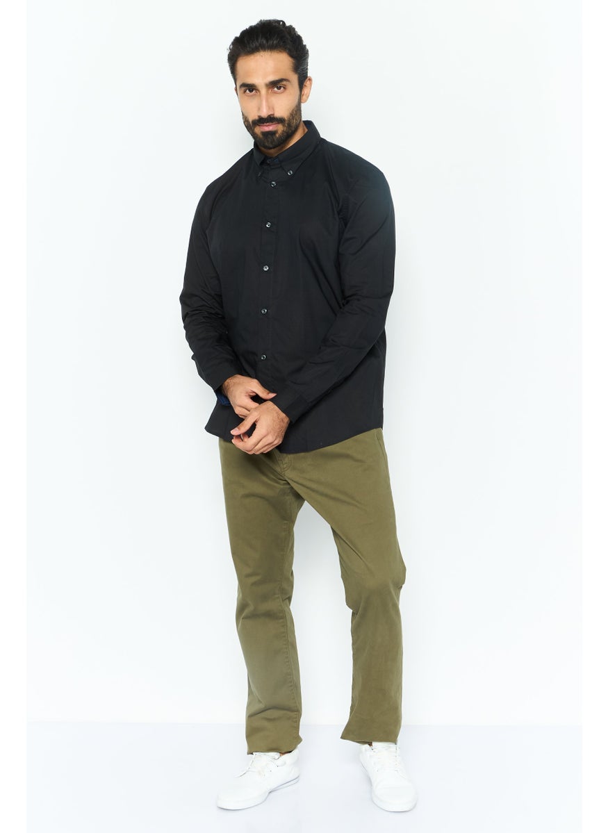 ESPRIT Men Regular Fit Plain Long Sleeves Casual Shirt, Black  - Image 2