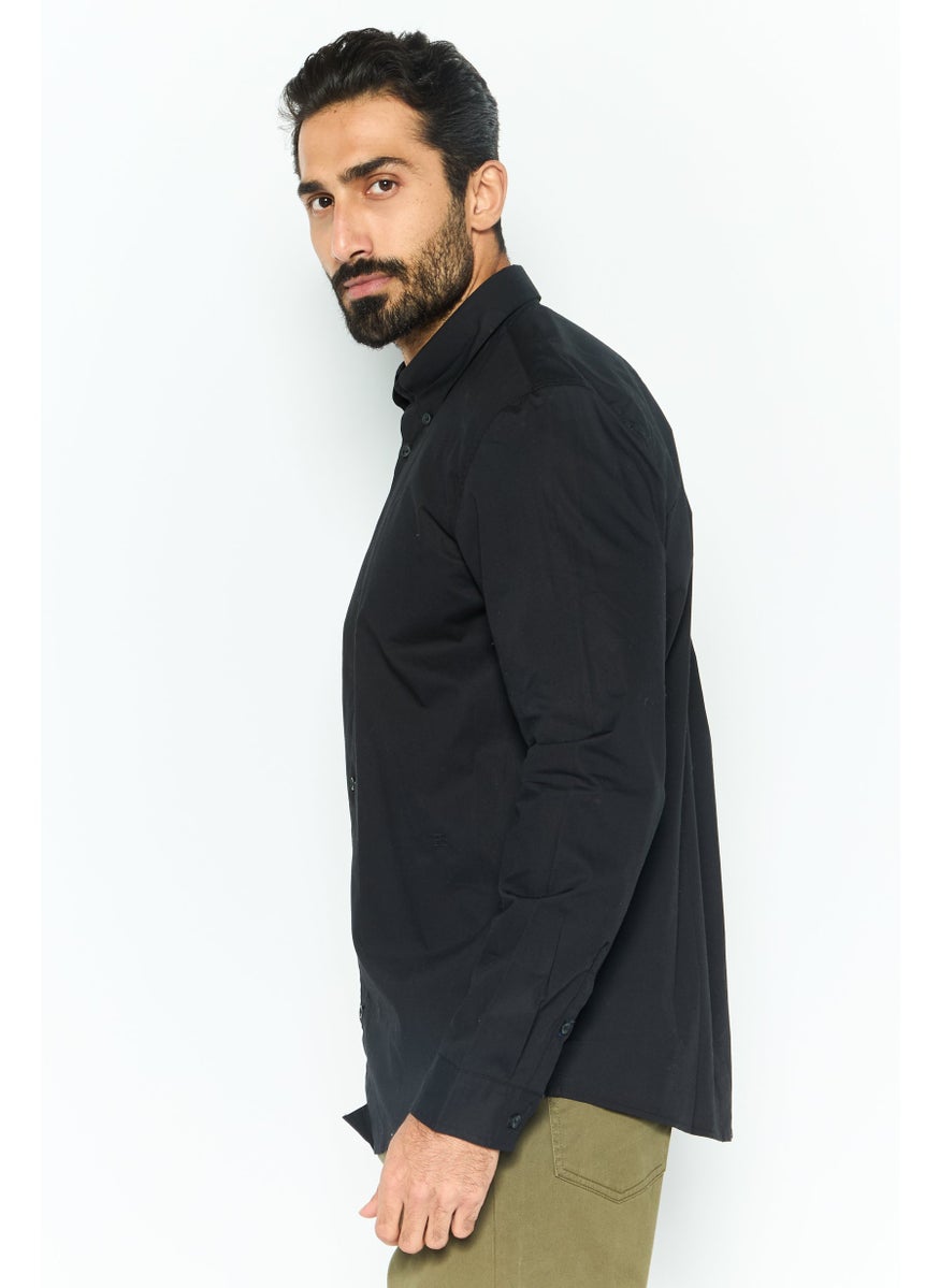 ESPRIT Men Regular Fit Plain Long Sleeves Casual Shirt, Black  - Image 3