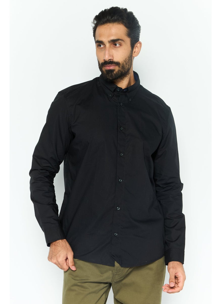ESPRIT Men Regular Fit Plain Long Sleeves Casual Shirt, Black  - Image 1