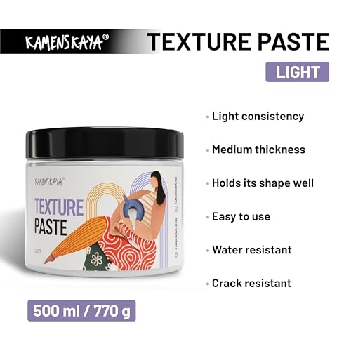 KAMENSKAYA Light Texture Paste 16.9 fl oz / 500 ml – Acrylic Modeling Paste for Canvas, White Texture Medium for Acrylic Painting, Crack-Resistant, Sandable, Made in EU - Image 2