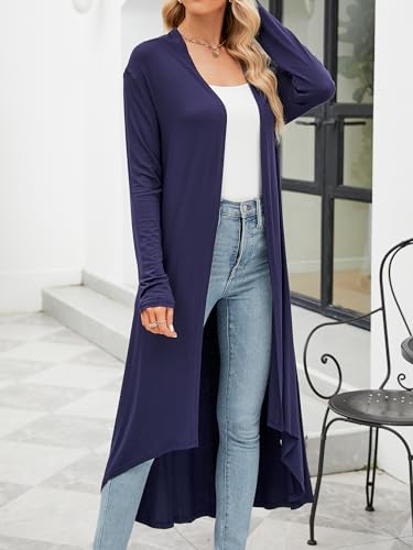 POGTMM Long Cardigan Sweaters for Women Dressy Lightiweght Summer 2024 Swimsuits Cardigan (Navy Blue, XL) - Image 3