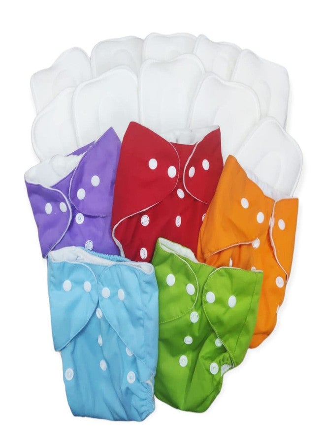 Tip 'n' Top® Cloth Diapers for Babies Reusable and Adjustable Snap Buttons with Wet-Free Insert Pads, Multicolor, Age- 3 Months to 3 Years (5 Diapers + 10 Insert Pads) - Image 2