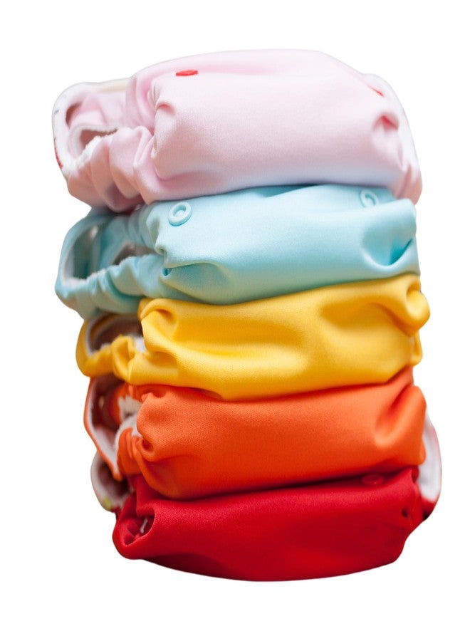 Tip 'n' Top® Cloth Diapers for Babies Reusable and Adjustable Snap Buttons with Wet-Free Insert Pads, Multicolor, Age- 3 Months to 3 Years (5 Diapers + 10 Insert Pads) - Image 1