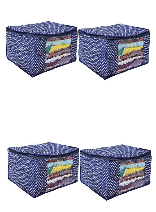 ABBASI Saree Cover Storage Bag Big for Clothes with Zip Organizer for Wardrobe, Large Design Boxes (Nevy blue, Pack of 4) - Image 1