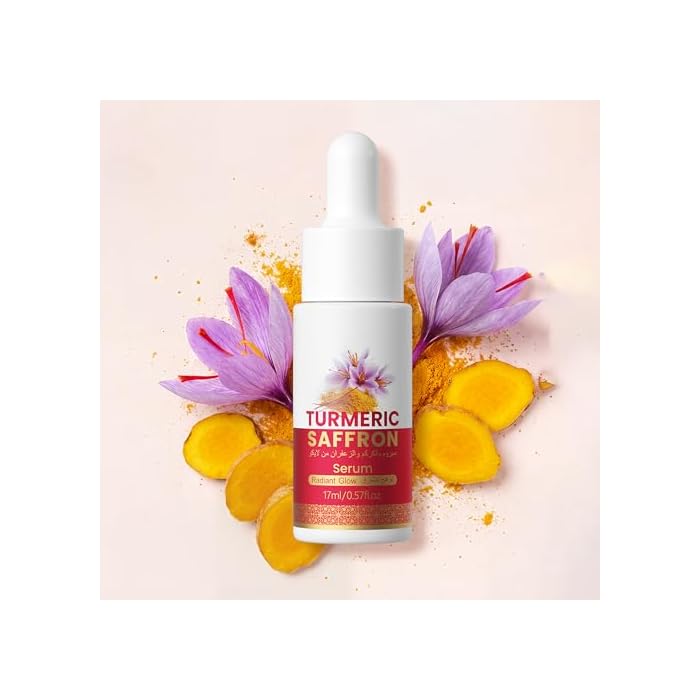 Turmeric Saffron Serum for Face, Hyaluronic Acid Serum with Dual Vitamin C, Radiant Glow, Deep Hydration Face Serum with Saffron Flower & Turmeric Extract, Smooth Fine Lines, 0.57oz.