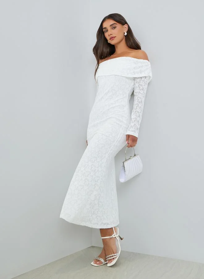 ستايلي فستان ميدي حورية البحر بأكتاف مكشوفة دانتيل