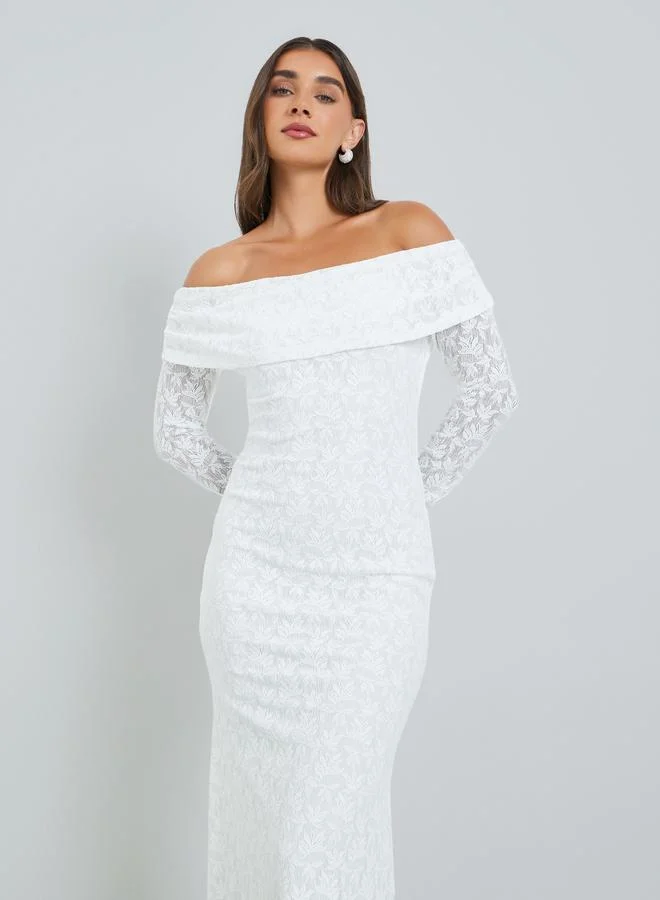 ستايلي فستان ميدي حورية البحر بأكتاف مكشوفة دانتيل