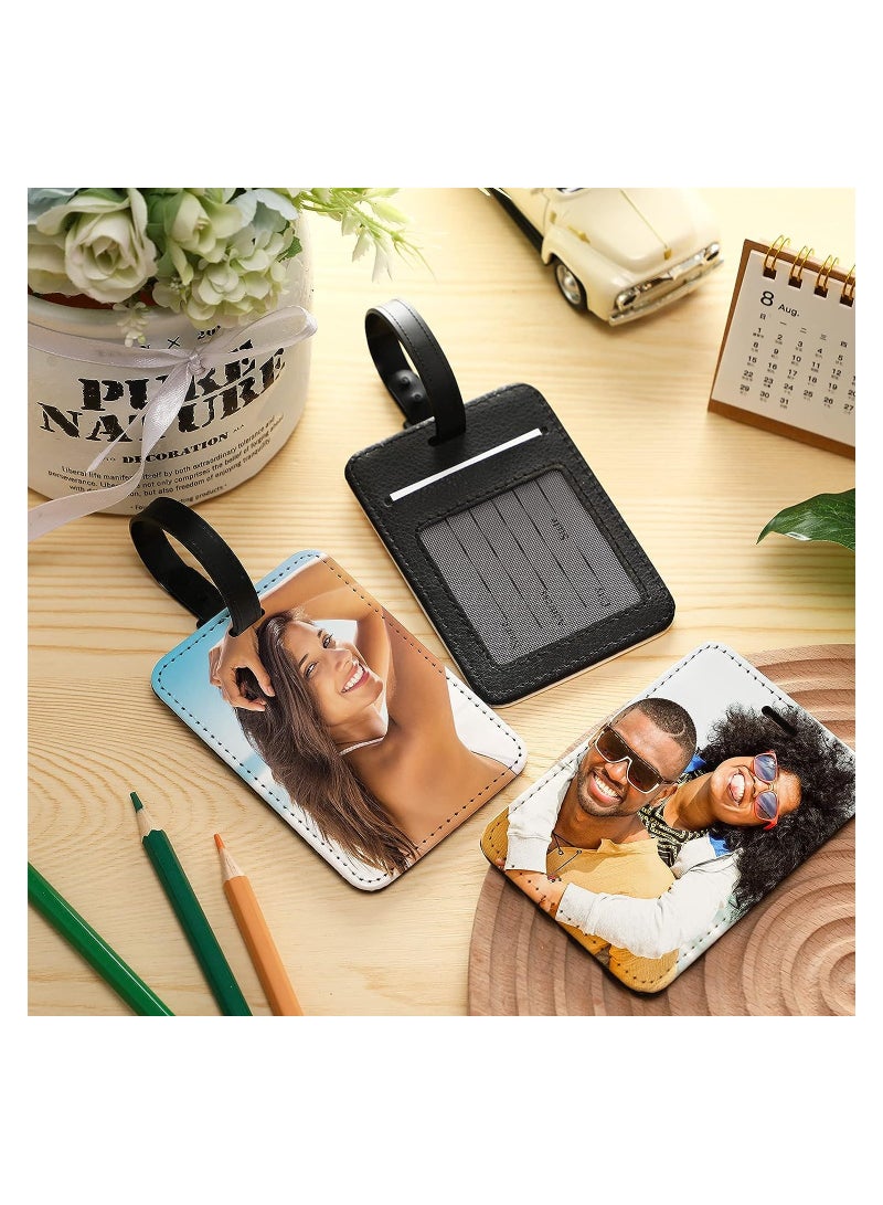 Sublimation Luggage Tags Set of 4, Blank PU Leather Name Tags for Suitcases, Heat Transfer ID Card Holders for Travel, DIY Sports Bag Tags, Rectangle Design - Image 2