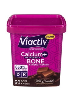 Viactiv Calcium +Vitamin D3 Supplement Soft Chews, Milk Chocolate, 60 Chews - Calcium Dietary Supplement for Bone Health  - Image 1