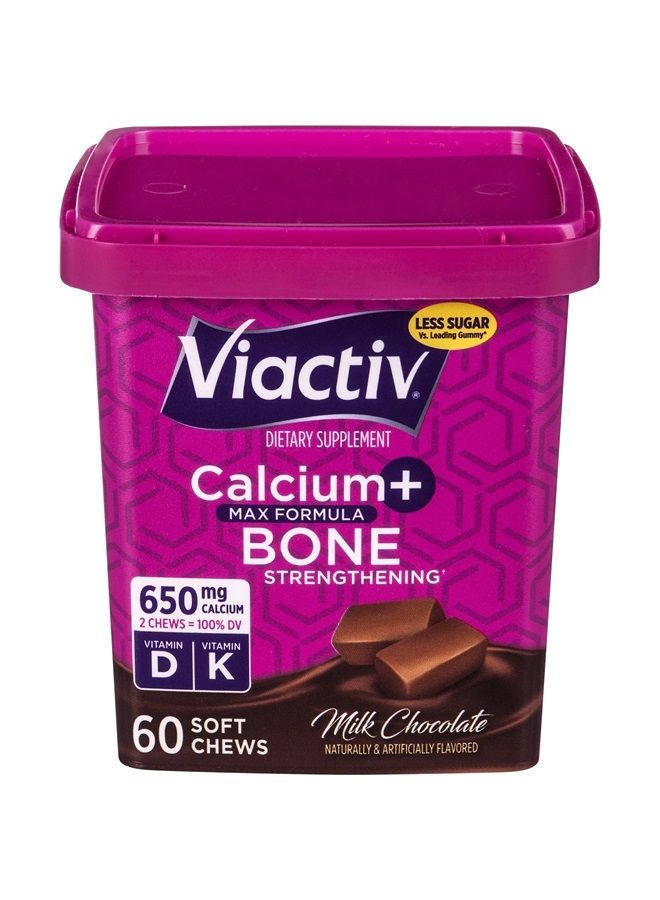 Viactiv Calcium +Vitamin D3 Supplement Soft Chews, Milk Chocolate, 60 Chews - Calcium Dietary Supplement for Bone Health - Image 1