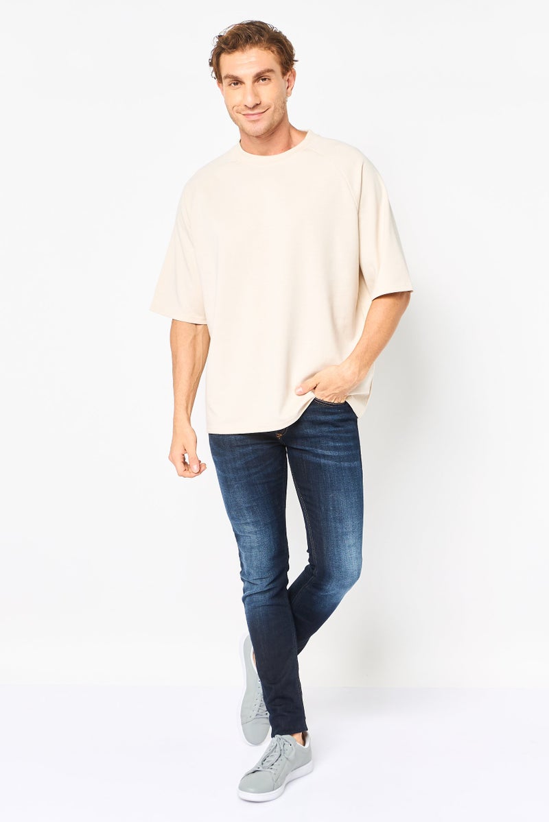 Algspar تي شيرت رجالي بياقة دائرية قصيرة الأكمام، كريمي - Image 4