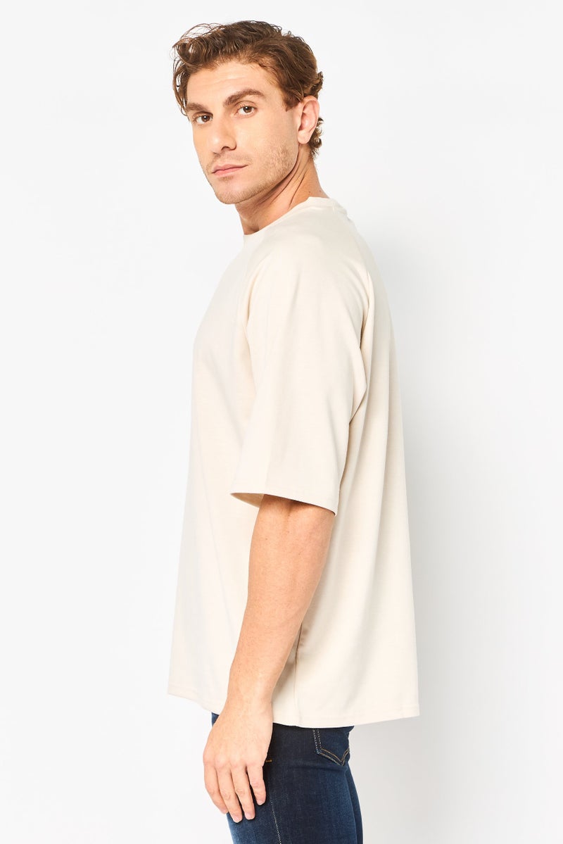 Algspar تي شيرت رجالي بياقة دائرية قصيرة الأكمام، كريمي - Image 3