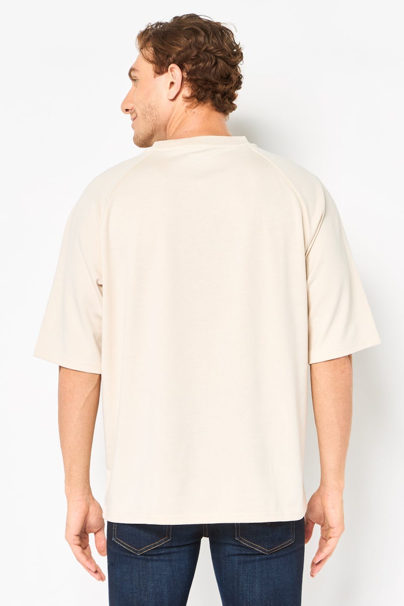 Algspar تي شيرت رجالي بياقة دائرية قصيرة الأكمام، كريمي - Image 2