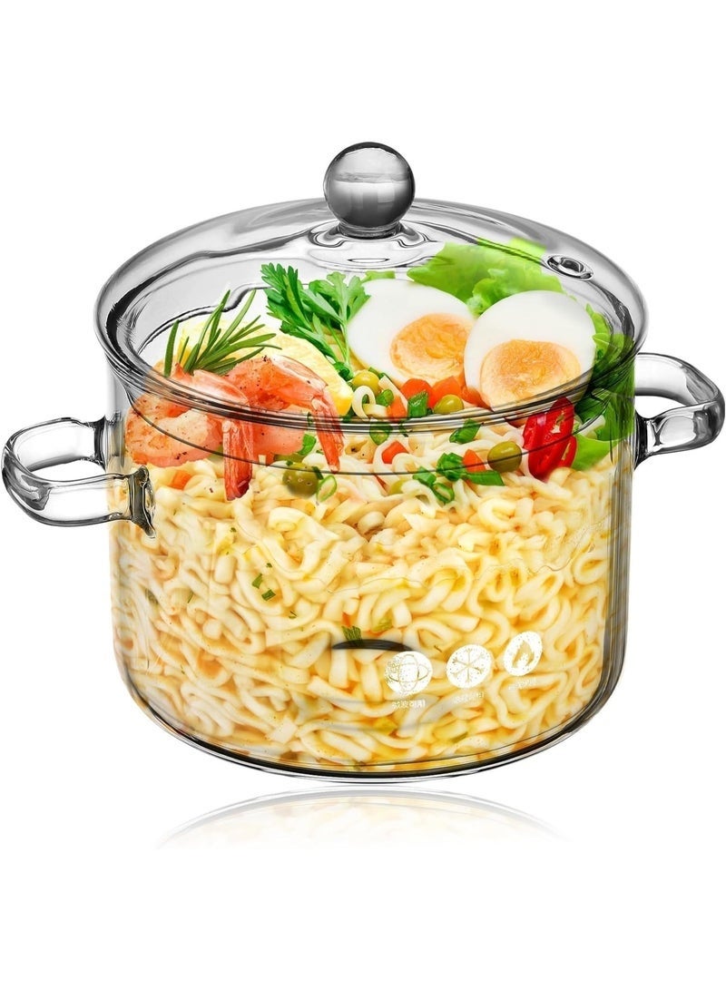 Arabest Clear Glass Cooking Pot, Glass Cookware Stovetop Pot, Heat Resistant Glass Boiling Pot with Handles and Lid, for Home Kitchen Restaurant Glass Cookware, Stove and Dishwasher Safe (1.5L)