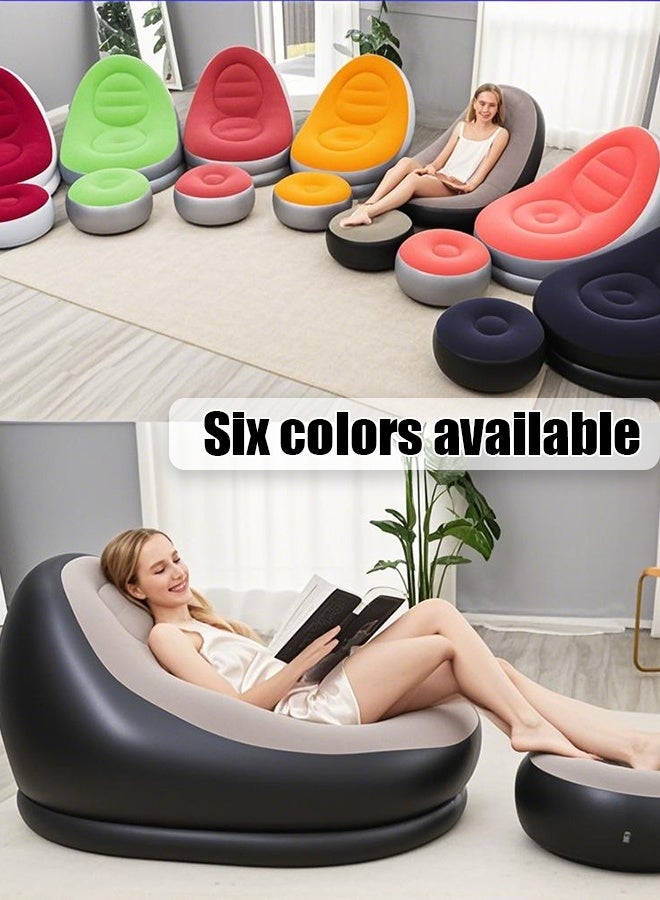 Generic 2-piece inflatable lazy sofa  foldable lounge chair outdoor sofa bed with footrests  camping air sofa  adult midday rest lounge chair  - Image 2