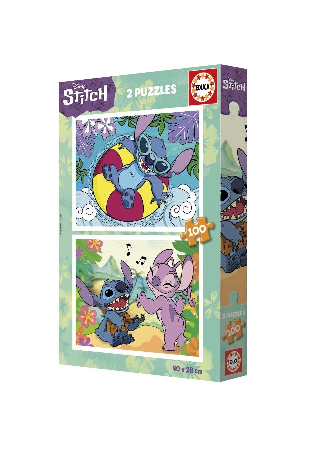 EDUCA طقم 2 أحجية ديزني ستيتش للأطفال مكون من 100 قطعة. الأبعاد: 40 × 28 سم. موصى به للأطفال من عمر 6 سنوات (19998) - Image 1