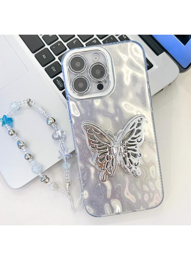 اس-توب جراب لهاتف iPhone 15 Pro مصنوع من طبقة لامعة وعدسة وملمس وحامل على شكل فراشة وسوار معصم للهاتف - Image 1