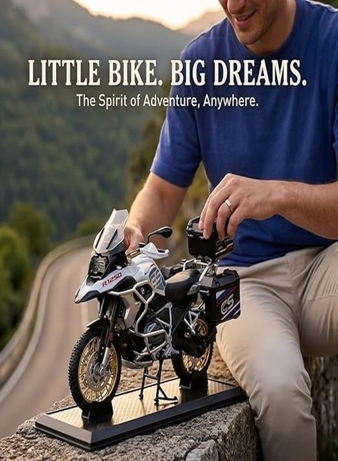 GKNEX دراجة نارية GKNEX BMW R1250 GS Adventure بمقياس 1:10 مصنوعة من المعدن المصبوب، تصميم واقعي، لعبة إصدار لهواة الجمع للأطفال والكبار [متعددة الألوان] [عبوة من قطعة واحدة] - Image 4