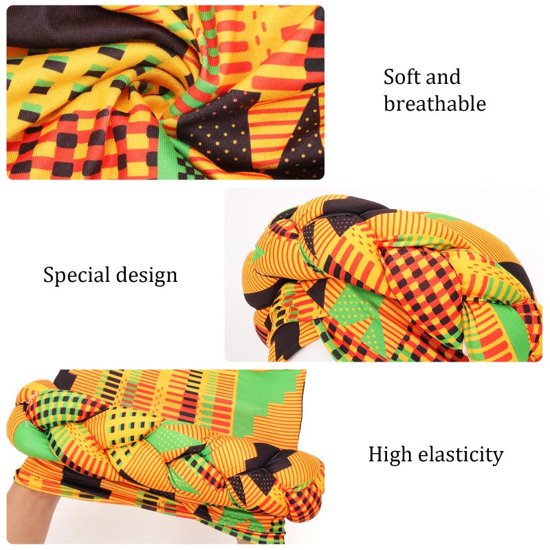 XEPST African Turban Head Wraps Big Braid Cross Turban Hat for Women, Printed Head Wrap Pre-Tied Stretchy Soft Fashion Headwear for Women, Yellow - Image 3