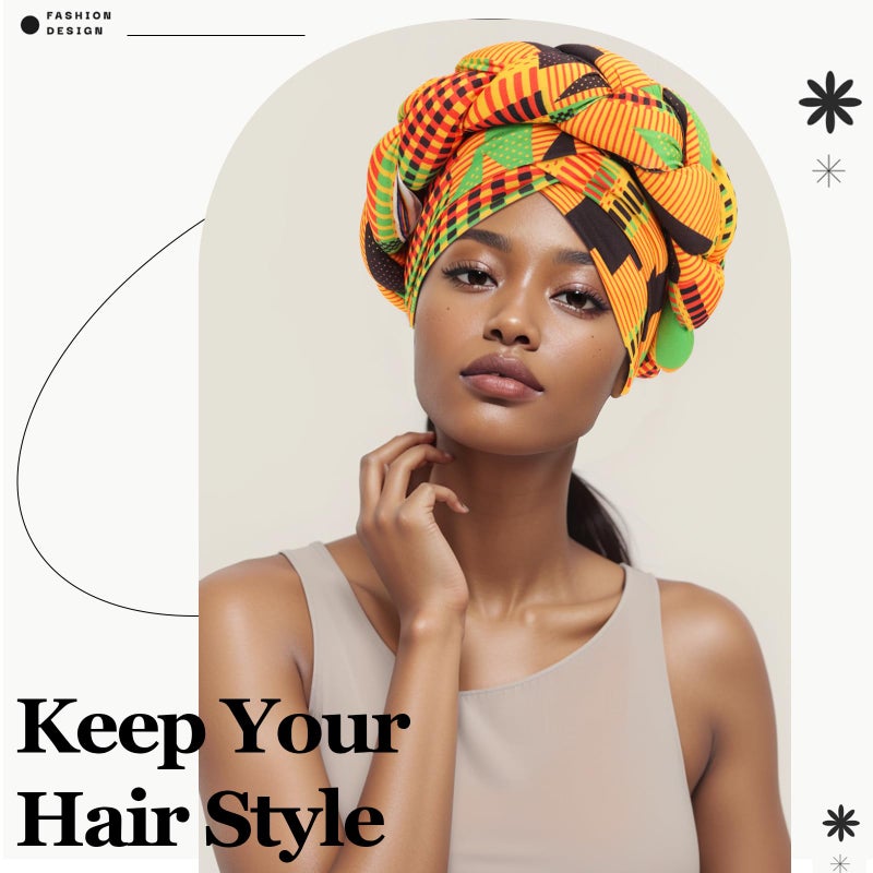 XEPST African Turban Head Wraps Big Braid Cross Turban Hat for Women, Printed Head Wrap Pre-Tied Stretchy Soft Fashion Headwear for Women, Yellow - Image 5