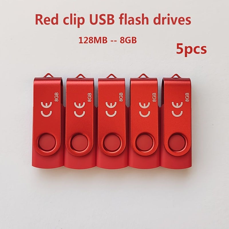 5pcs Red Clip USB Flash Drives 8GB Storage with Laser Engraving - Image 1