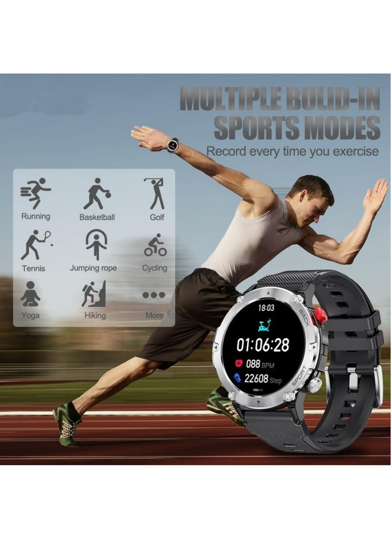 RollsTimi  Military Smart Watches for Men, Bluetooth Call IP68 Waterproof 1.32 Inch HD Fitness Watch Tracker Heart Rate Monitor for iPhone Android Phone - Image 4