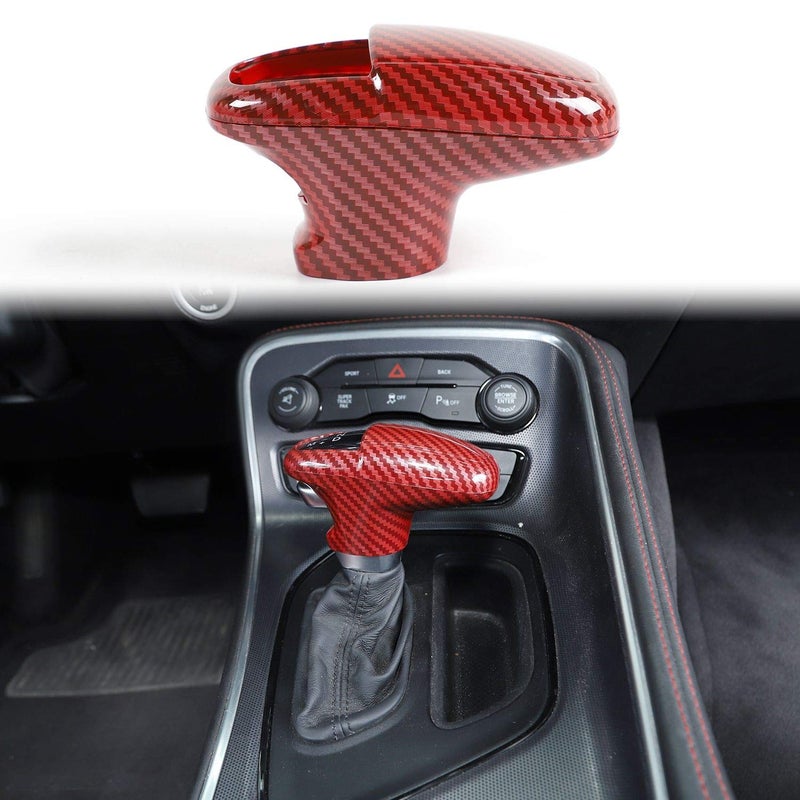 Voodonala for Challenger Charger ABS Gear Shift Shifter Knobs Cover Trim for 20152024 Dodge Challenger Charger Interior Accessories 20182024 Durango ABS RedBlack Fiber 3pcs